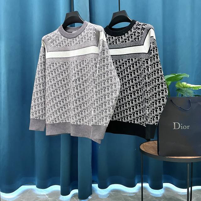 重磅高版本 Dior迪奥 新款提花羊毛针织衫毛衣 Os版型 男女同款 整衣500克重磅 秒杀市场通货 毛料采用7针进口机编织制造 采用羊毛含量纱线 纱线定染 新