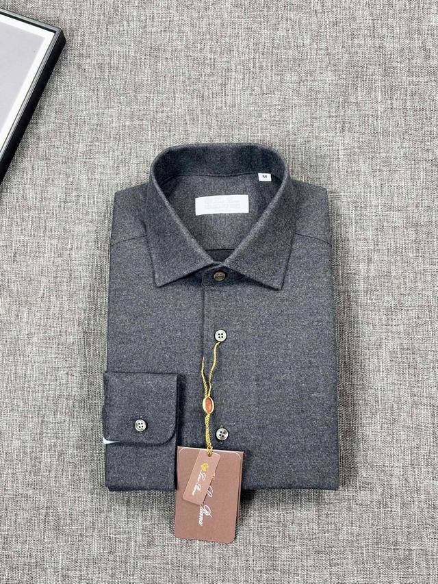 深灰色～ .2025年秋冬新款Lp诺悠翩雅。国王的礼物系列，羊毛羊绒混纺舒适磨毛衬衫，