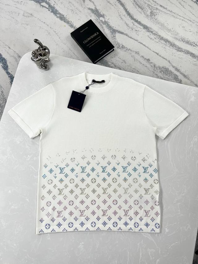高版本 Louis Vuitton-路易威登-烫钻渐变毛织短袖 三标齐全 Size:S-Xl