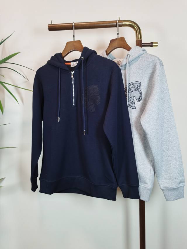 HermèS爱马仕独家专供新款原单男士休闲拉链卫衣 高端定制 高端版本 时尚百搭爆款进口面料 手感超柔软细腻 穿着亲肤舒适 保暖舒适 高端精品 代工厂P精细做工