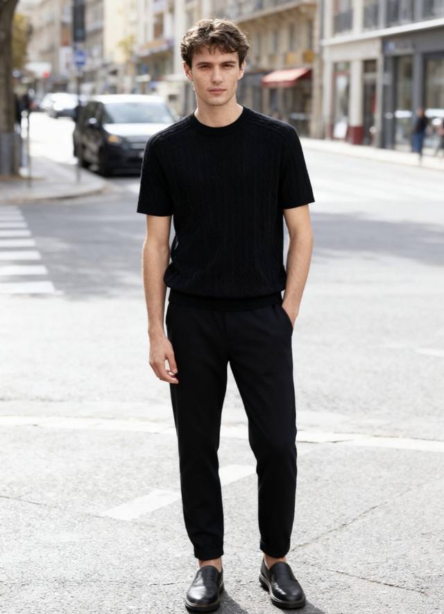 Brunello Cucinelli. 2025秋季新品男士绞花针织短袖上衣采用经典的绞花针织工艺，纹理立体有质感；圆领设计简约大方，短袖版型适合多季节穿搭 春