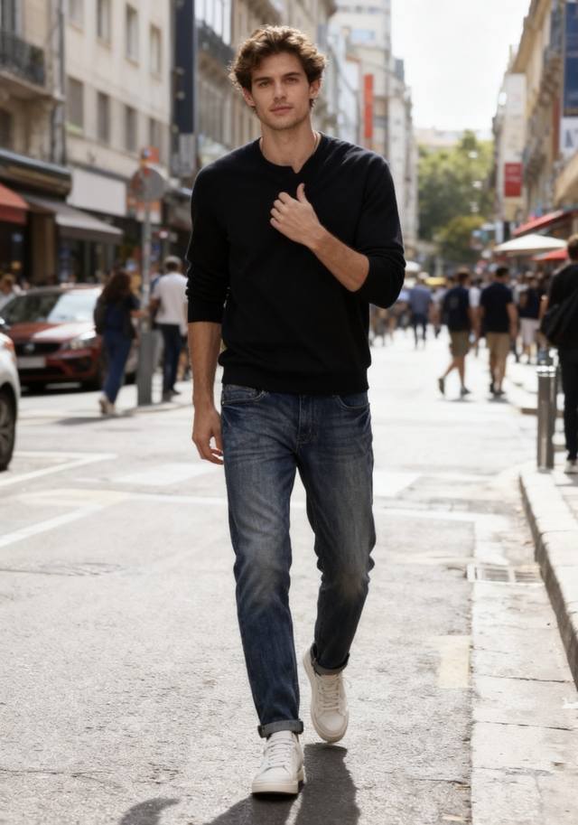 罗意威. 2025秋季新款！时尚男士蓝色休闲牛仔裤时尚百搭后腰处的皮牌搭配品牌字母Logo后袋还有品牌专属的刺绣图案，彰显品牌辨识度。采用经典的牛仔蓝水洗工艺，