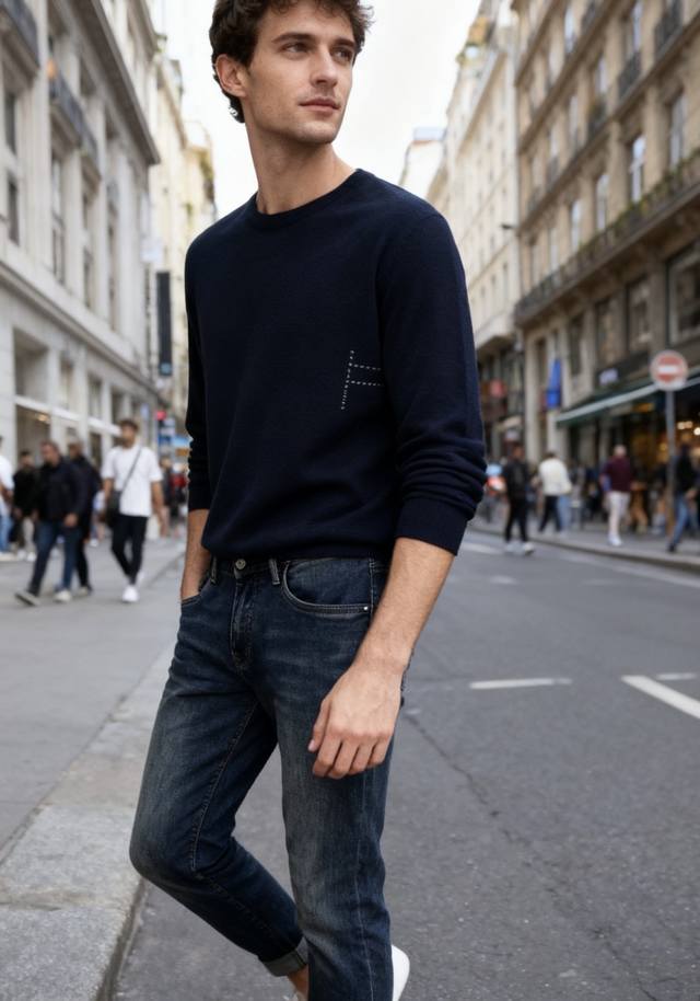 华伦天奴. 2025秋季新款时尚男士牛仔裤！上身舒适百搭后袋有带有“V”元素的刺绣标识，后腰皮牌也有品牌相关设计，采用深蓝色水洗工艺，呈现自然做旧效果；裤型为微