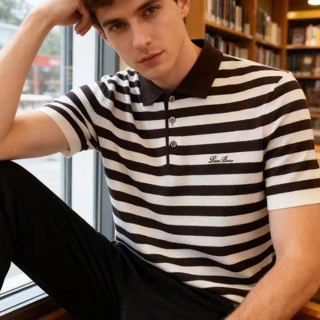 Lp. 2025秋季新品男士条纹翻领Polo针织衫高级定制百搭款式 任何人都可以轻松驾驭 采用高档舒适针织面料！奢华经典品牌Logo设计，非常显档次懂货的必须入