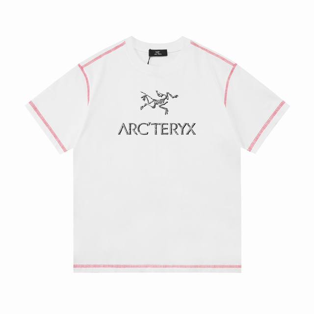 Arc Teryx 2025新款 哈苏渐变鸟Logo 男女同款 短袖T恤 定制300克100％双纱纯棉面料 定染32支双股螺纹 领标吊牌主唛三标齐全 颜色：白色