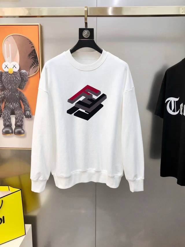 Fd 芬迪2025秋冬新款原单男士休闲卫衣 高端定制 高版本 时尚百搭爆款Os宽松偏大版型印胶印花Logo图案设计 原版进口100%纯棉面料 螺纹袖口.领口衣摆