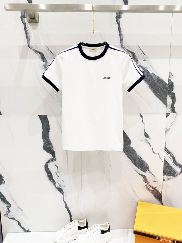 女款] Celien 赛琳 2025新款 50支双冰爽棉 G面料 织带袖子拼接字母小标Logo刺绣 官方同步 高版本 时尚个性 百搭潮流 纯原品质 原版面料 吊