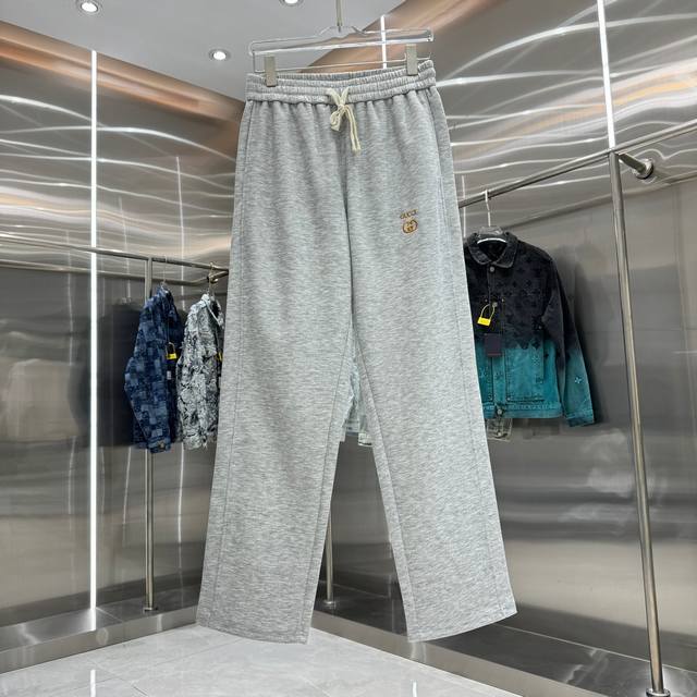 古奇 Gucc 2025秋冬新款 Logo字母双G刺绣休闲裤长裤 360克重 定制面料抽绳，手感舒适， 颜色 灰色 尺码 M L Xl Xxl