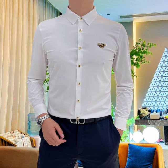 无痕锦氨长袖衬衫 简欧轻奢风 M-4Xl