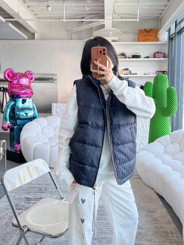 Dior 迪奥，25Ss秋冬新款官网同款原单立领羽绒马甲、新色系 满印暗纹老花羽绒马甲，香港专柜购入Zp操作，定制面料，绝对的防风防水，堪称冬季里的避风港，在原