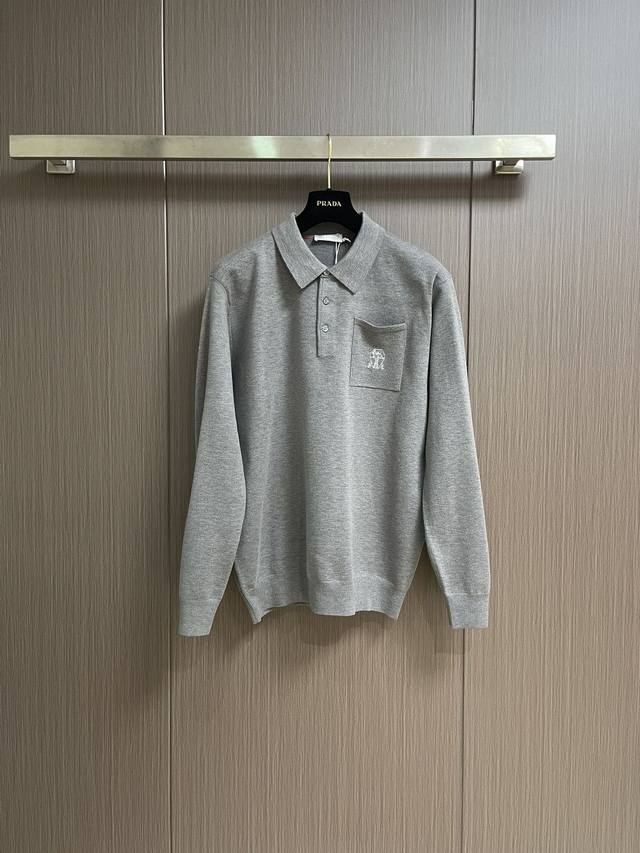 Brunellocucinelli布鲁内洛．库奇内利 Bc 长袖针织Polo衫 看似简约的设计 领口与袖口的细节 绝非也一般工厂P能够完成 领口一粒扣点缀 天然