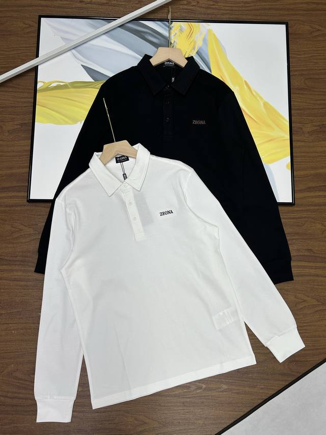 高版本！杰尼亚男士翻领Polo衫长袖T恤衫意式工艺高端精品Ermenegildo Zegna杰尼亚初秋季新款长袖Polo衫！纯色百搭配胸前徽标时尚感爆棚！微弹订