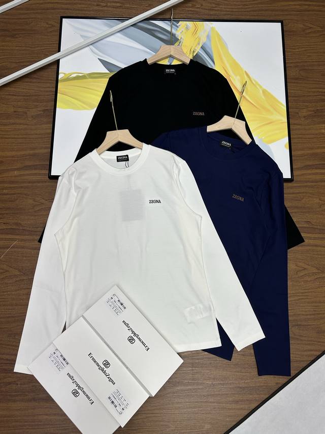高版本配礼盒包装！杰尼亚三色圆领男士打底衫！Zegna杰尼亚2025新款刺绣Logo短袖T恤高版本高品质原版面料 定制高级丝光棉面料 很细腻上手柔软！Logo定