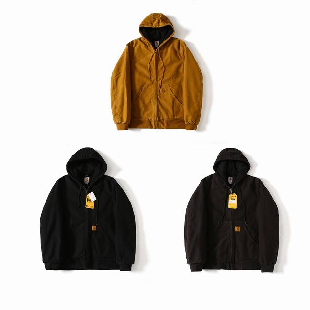 水洗棉服 卡哈特Carhartt Wip重工水洗帆布连帽夹克J130工装外套加绒加厚棉衣男女款 外层采用帆布莱卡棉，耐磨耐造耐脏，内里采用600克羊羔绒+160