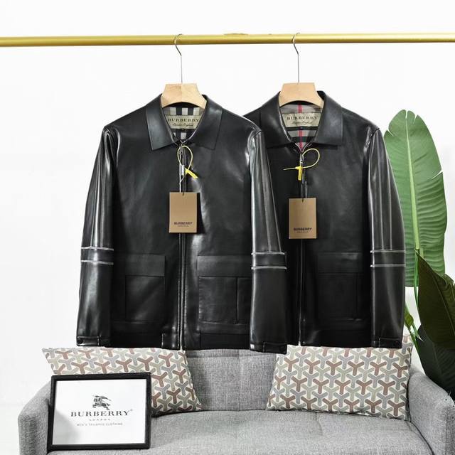 报单号：18024# Burberry 巴宝莉秋冬经典款男士商务休闲翻领皮衣夹克！顶级高端品质！ 高级定制系列！Bu家永恒不变的经典款型，男人衣橱里最应该有的一