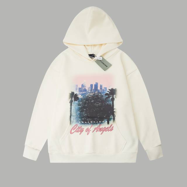 顶级版本 巴黎世家 Blcg 25Ss25Fw秋冬洛杉矶夜景印花连帽卫衣 轻奢主义 男女日常通勤穿搭必备单品 正确版本 欢迎对比 详细特征 采用480克纯棉双纱