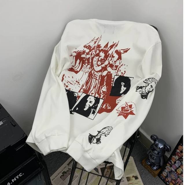 顶级正确版本 Erd忧郁的富二代 玛雅人像 印花重磅水洗高街潮流长袖T恤 男女同款 面料：定制原版 G 双纱全棉蜡染 工艺：高端水浆无胶感印花工艺，染料完全融进