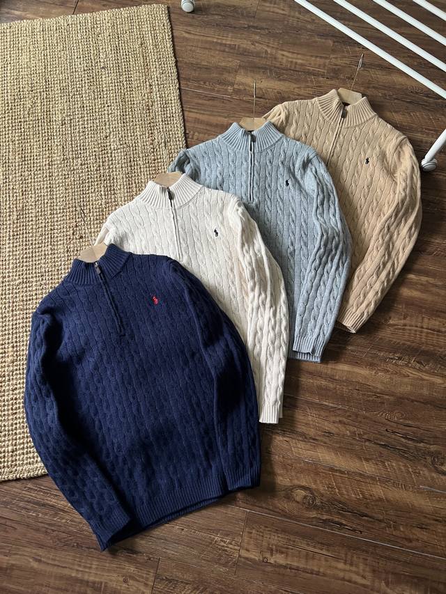 拉夫劳伦Ralphlauren半拉链纯色小马刺绣Logo绞花针织毛衣，重点面料超级舒服软糯，含羊毛的版本到底不一样，全套原版三标辅料齐全，多联吊牌，多联水洗，胸