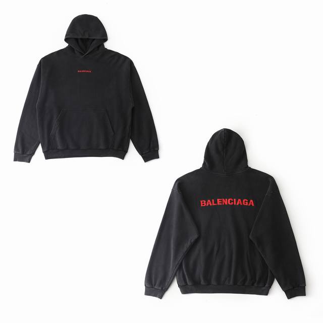 Balenciaga 巴黎世家 Fw25 红色刺绣字母连帽落肩棉质卫衣帽衫 常规版型 男女同款 原版购入开发 面料400克36支精梳棉 批布洗水脱浆 成衣后再喷