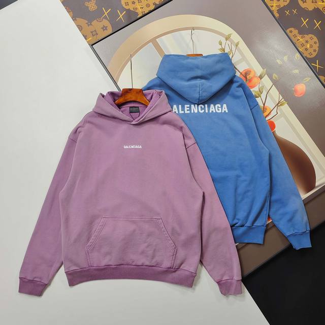 尺码Xs-L爆款 Balenciaga 巴黎世家连帽卫衣 2025 秋冬装前面后面Logo刺绣洗水做旧马骝洗水做旧连帽卫衣 本市场No.1的质量 真正天花板品质