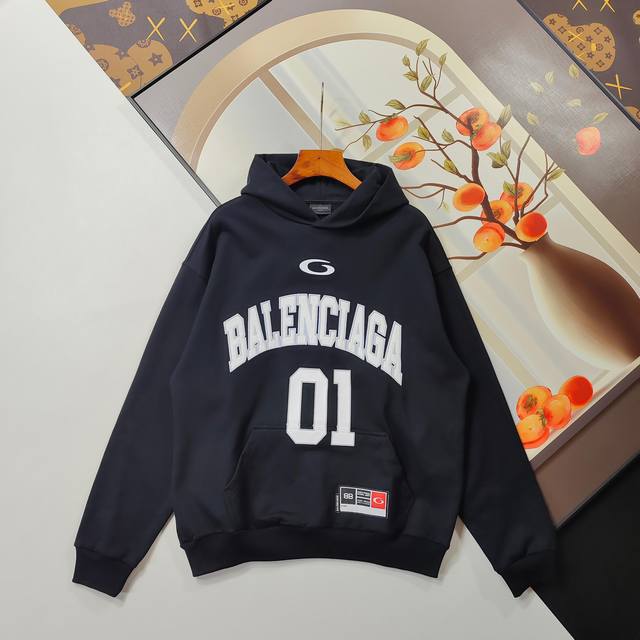 尺码Xs-L爆款 Balenciaga巴黎世家卫衣2025秋冬装明星张柏芝同款篮球球服绣花印花连帽卫衣 本市场No.1的质量 真正天花板品质 全部原版开发注意细