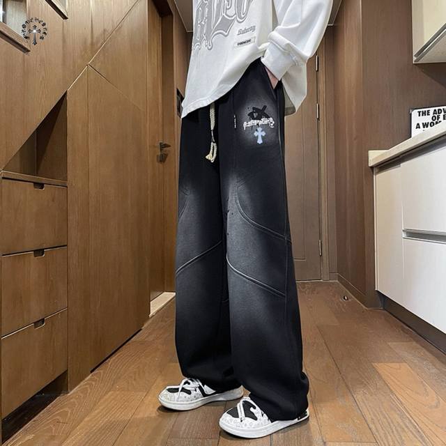 Yc上新发 Chrome Hearts克罗心海外版25Ss新款高品质水洗磨毛拼接休闲运动裤 裤子版型宽松 细节完美 全棉针织磨毛面料耐磨耐脏 立体裁剪宽松版型