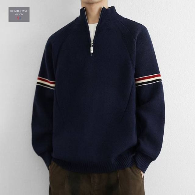 Yc上新发 Tb汤姆布朗海外版25Ss新款四色慵懒风宽松版情侣款套头翻领毛衣 采用针织面料 舒适透气 有质感 做工精细 走线规则 落肩袖宽松版 不挑身材 男女同