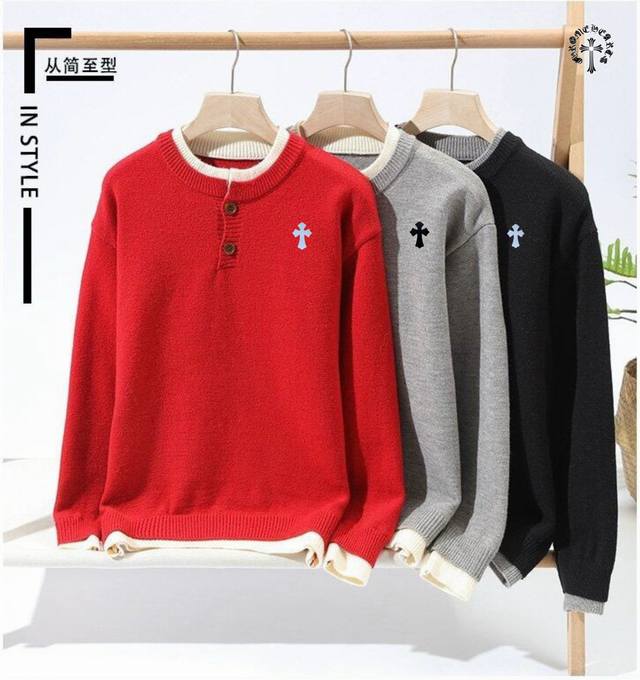 Yc上新发 Chrome Hearts克罗心海外版25Ss新款三色慵懒风宽松版假两件情侣款毛衣 采用针织加厚面料 舒适透气 有质感 做工精细 走线规则 落肩袖宽