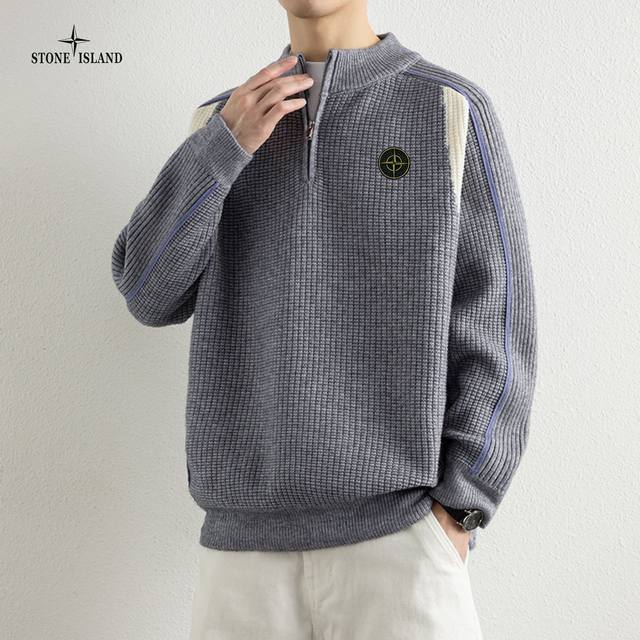 Yc上新发 Stone Island石头岛海外版25Ss新款三色慵懒风撞色相拼宽松版情侣款毛衣 采用针织加厚面料 舒适透气 有质感 做工精细 走线规则 落肩袖宽