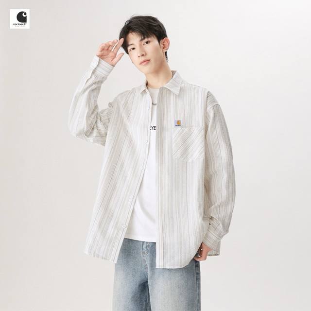 Yc上新发 Carhartt卡哈特海外版25Ss新款三色高品质Ins重工水洗细条纹长袖衬衫 Ins超火 四季穿搭不二之选 上身超酷. 整衣采用水洗格子设计 经久
