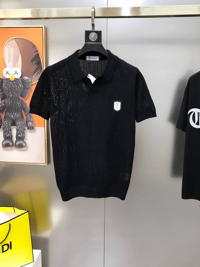 Bc2025春夏新款男士原单翻领短袖针织毛衣 柜台同步售卖 高端品质爆款 时尚百搭 提花撞色 胸前绣Logo布标设计 定制进口天丝棉混纺面料 定制原版辅料 柔软