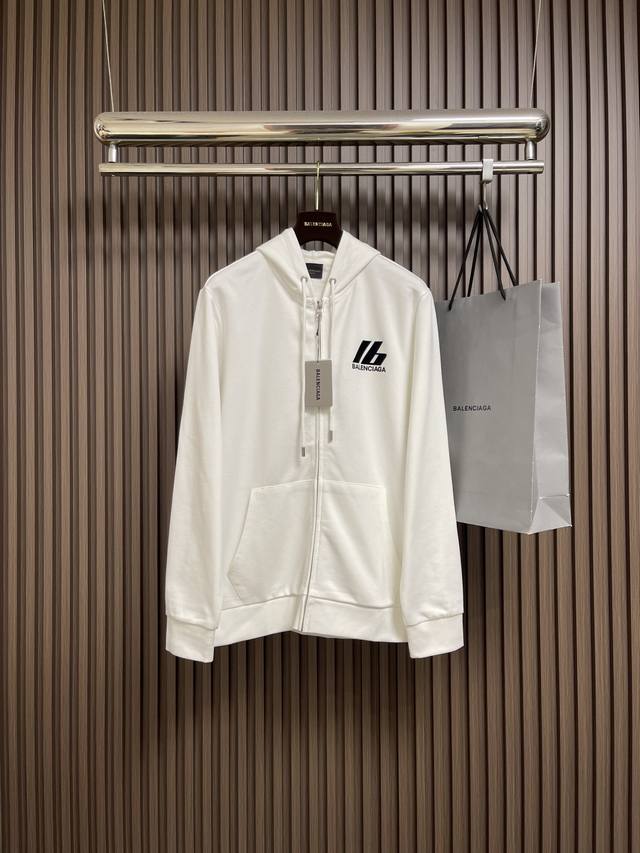 Balenciaga 巴黎世家Logo标识印花拉链连帽卫衣，定织420G重磅鱼鳞毛圈面料抓绒处理，订染并配套罗纹，前后幅厚版椭圆机丝网印花 印花打样测试6版 确