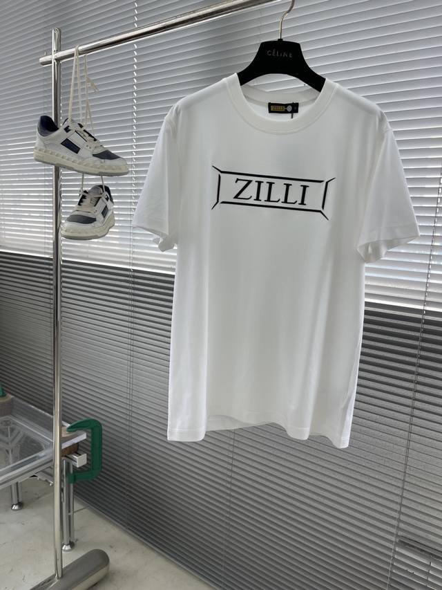 Zilli 25Ss春夏新款优质纯棉圆领短Tee 男女同款经典字母标识刺绣休闲套头短袖T恤衫！贸易公司渠道稀出，同步官网发售！这款T恤无疑是时尚与品质并重的典范