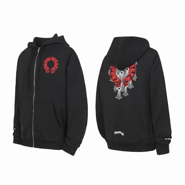 K23款 跨境跑量款 追求质量请勿下单 -Chrome Hearts 克罗心 25Ss发泡马蹄印花拉链卫衣开衫外套 -高克重高密度高品质 毛料柔软细腻亲肤 触感