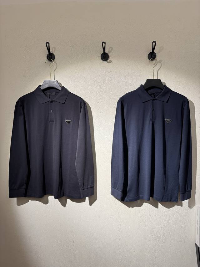 25秋冬经典三角标长袖Polo衫！210克丝光棉质面料，黑色，深宝兰两个色！尺码：M-Xxl