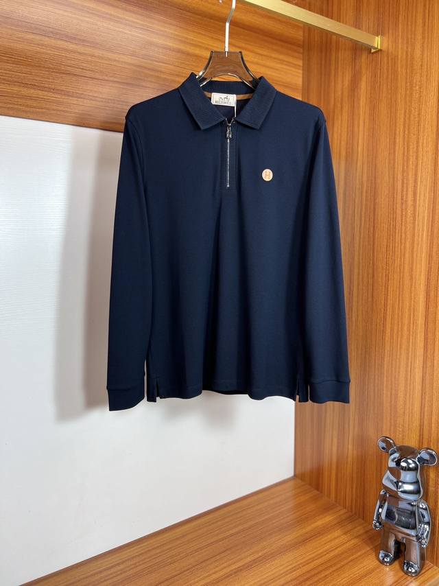 Hermes 爱马仕 2025秋冬新品 三标齐全 翻领长袖Polo衫 好货不用过多介绍 看细节 专柜码数：M-3Xl 175 140建议L