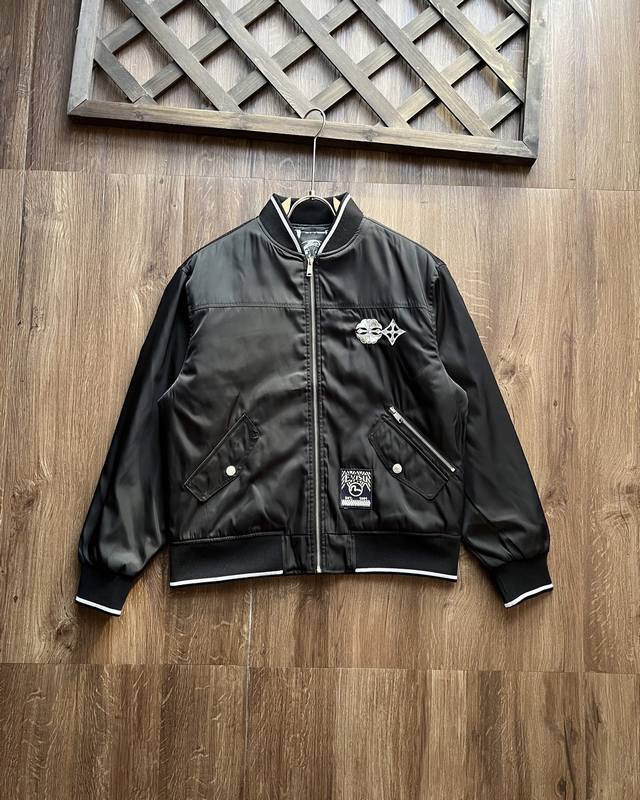 Evisu福神 2025秋冬季新品男士仙鹤嵌条大M棒球服通勤夹克外套棉服 货号：2Eahtm5Jk1039Rxyq 颜色：黑色 工艺：刺绣 款式：飞行员棉服 配