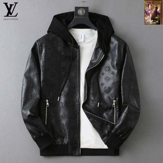 Lv 官网同款，同步发售！2025秋季新款男士夹克皮衣外套，原单三标齐全高端版本！专柜定制面料 透气舒适度高，细节无可挑剔，品牌元素设计理念，体现高品质。手感细