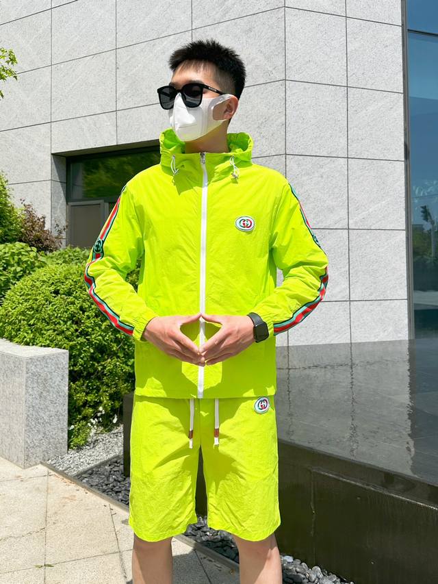 古驰 2025夏季防晒衣短裤套装，海外专柜同步 奢华高级定制 任何人都可以轻松驾驭，客供进口聚纤维面料 手软舒适有型 吸汗透气 ，外贸公司订单，国内一线代工厂p