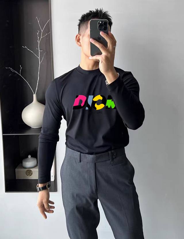 顶级颜值担当！Dior迪奥25S新款莫代尔长袖T恤.当季颜值担当.糖果色彩品牌字母烫画工艺.视觉感设计.字母搭配视觉效果相当奇特！顶级300G莫代尔棉质打造.舒