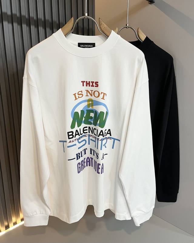 Balenci*Ga巴黎*家 2025秋冬新款男女同款长袖打底衫！走秀图案印花时尚休闲短袖T恤衫！设计Logo印花设计！极具设计精选客供260G纯棉面料，手感柔