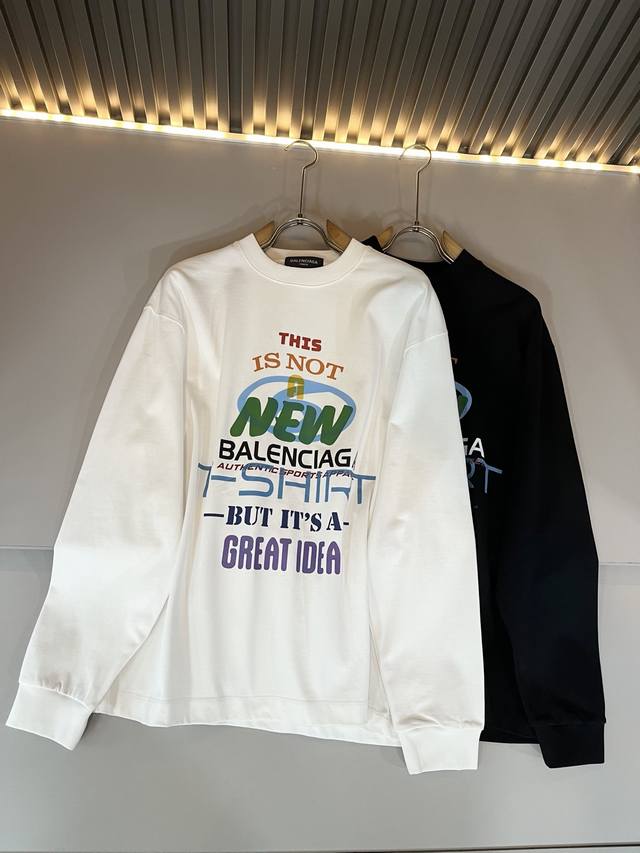 Balenci*Ga巴黎*家 2025秋冬新款男女同款长袖打底衫！走秀图案印花时尚休闲短袖T恤衫！设计Logo印花设计！极具设计精选客供260G纯棉面料，手感柔
