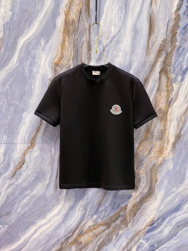 Mon#Cler 蒙口 2025秋冬太空棉字母刺绣Logo时尚百搭打底圆领短袖衫，精致工艺面料，顶级元素融合打造，经典短袖3标齐全，潮男时尚，无论是上身舒适度还