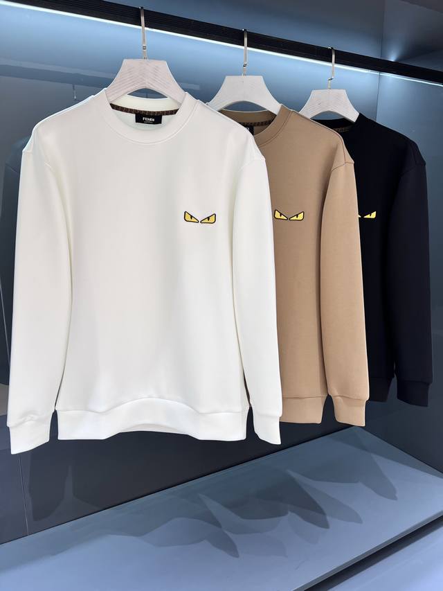 新品 时髦Fd卫衣.单穿内搭皆适宜.渠道精品.2025秋冬Fe*Di 眼睛标识圆领套头卫衣 简约精简的比例化裁剪,时尚动感彰显年轻活力.客供针织毛圈棉材质,细腻