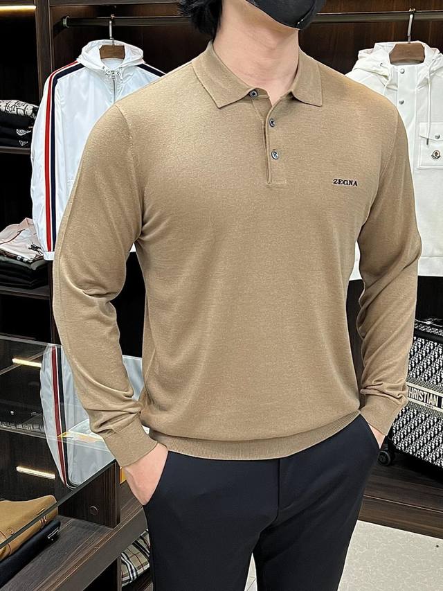 主推 Zegna 杰尼亚 独家专供新款羊毛针织衫潮男时尚翻领羊毛衫，高端欧版原单羊毛针织毛衣，美丽诺羊毛面料，透气舒适度高，细节无可挑剔，品牌元素设计理念，体现