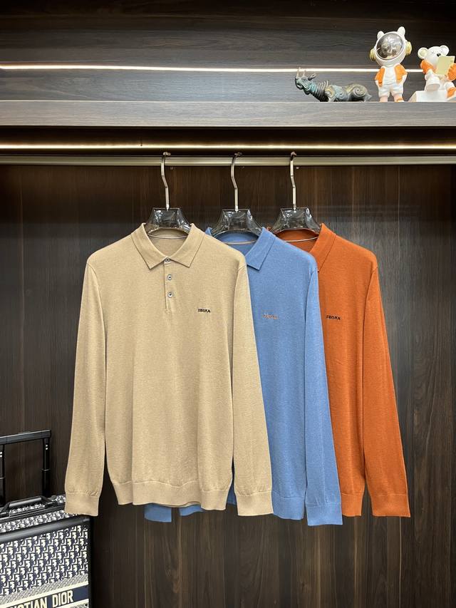 主推 Zegna 杰尼亚 独家专供新款羊毛针织衫潮男时尚翻领羊毛衫，高端欧版原单羊毛针织毛衣，美丽诺羊毛面料，透气舒适度高，细节无可挑剔，品牌元素设计理念，体现