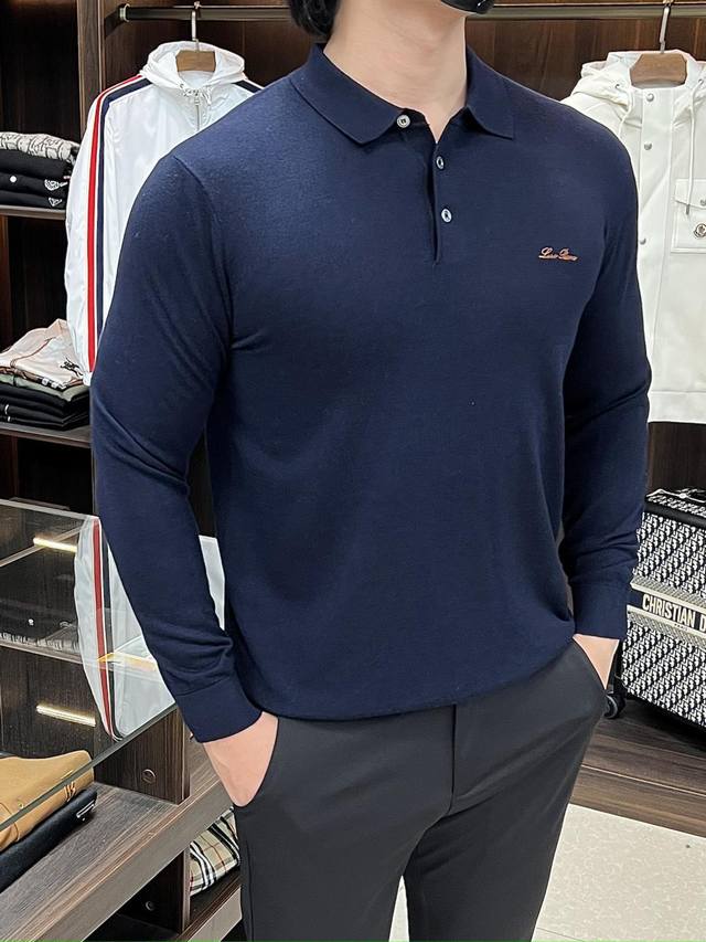 主推 Lp 独家专供新款羊毛针织衫潮男时尚翻领羊毛衫，高端欧版原单羊毛针织毛衣，美丽诺羊毛面料，透气舒适度高，细节无可挑剔，品牌元素设计理念，体现高品质。呈现休