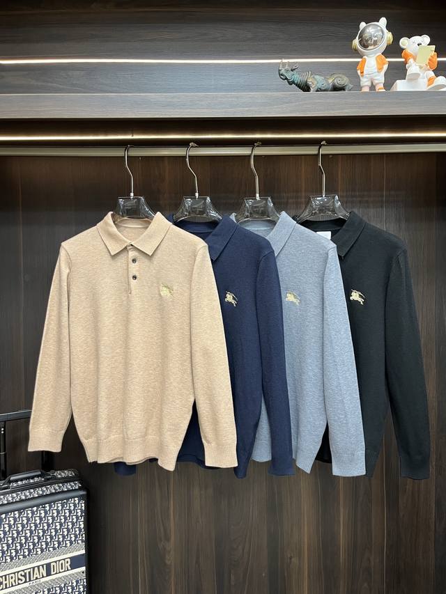 主推 Burberry 巴宝莉 独家专供新款羊毛针织衫潮男时尚翻领羊毛衫，高端欧版原单羊毛针织毛衣，美丽诺羊毛面料，透气舒适度高，细节无可挑剔，品牌元素设计理念
