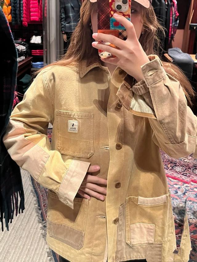 Ralph Lauren拉夫劳伦巴恩风重工水洗做旧中古夹克外套 男女同款 polo拉夫劳伦25年春新 休闲拼接百搭外套夹克Wmpootwn上衣穿上又轻又软，也是