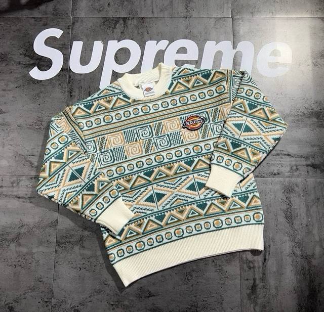 Dickies符号限定三色情侣圆领加厚针织毛衣 超高密度针织毛衣面料 保暖 弹力大 不起球 不缩水 定色定染哥特花纹图案设计 原版品质 万针刺绣Logo 工艺